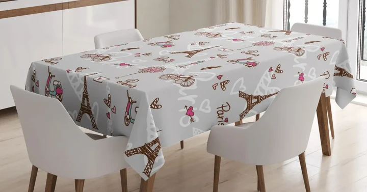 Vespa Bikes Eiffel Hearts Design Printed Tablecloth Home Decor