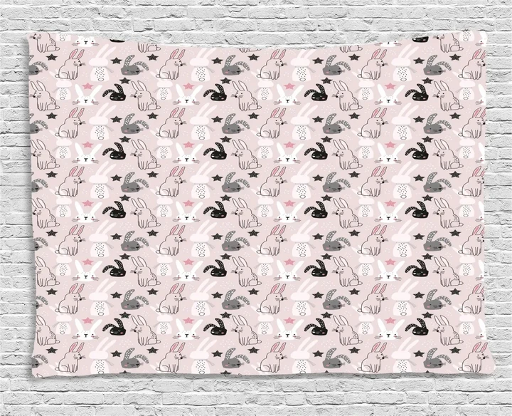 Bunnies Doodle Design Printed Wall Tapestry Home Decor