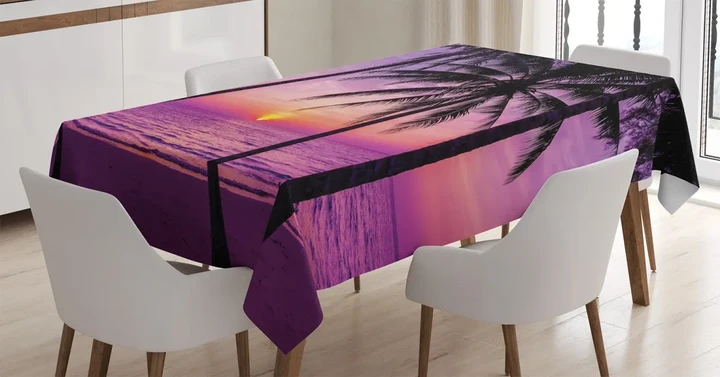 Palms Silhouette Purple Design Printed Tablecloth Home Decor