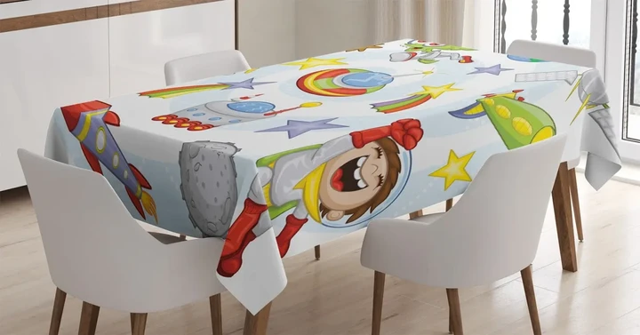 Kids Outer Space Earth Design Printed Tablecloth Home Decor