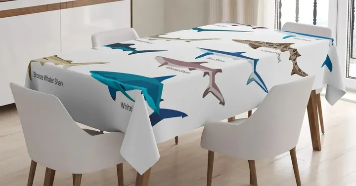 Cartoon Shark Types Wild Design Printed Tablecloth Home Decor