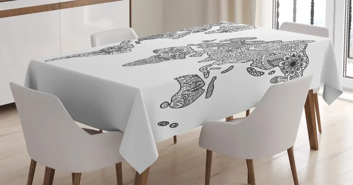 Floral Continents Map Design Printed Tablecloth Home Decor