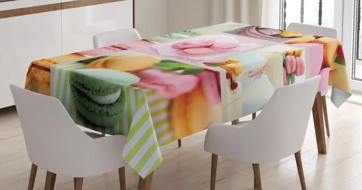 French Macaroon Coffee Design Printed Tablecloth Home Decor