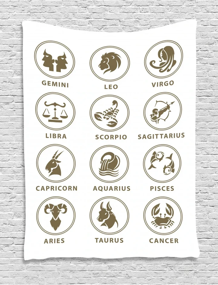 Classic Zodiac Chart Design Printed Wall Tapestry Home Decor