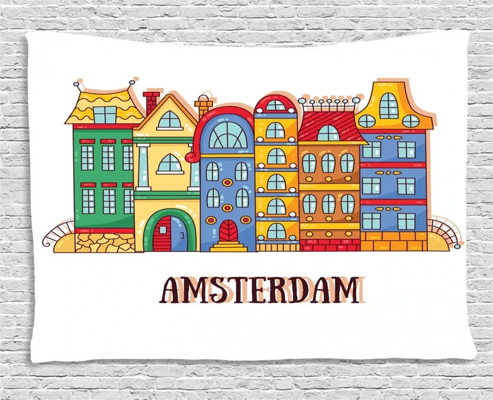 Colorful Calligraphic Wide Amsterdam Pattern Printed Wall Tapestry