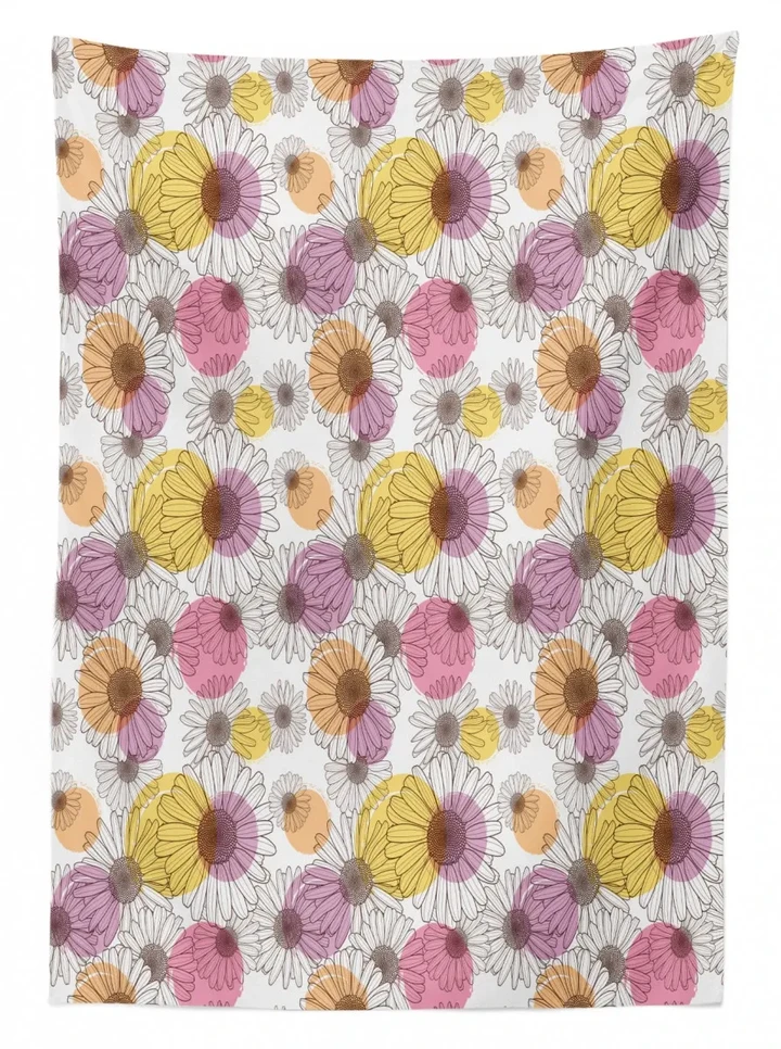 Floral Sketch And Dots Design Printed Tablecloth Home Decor