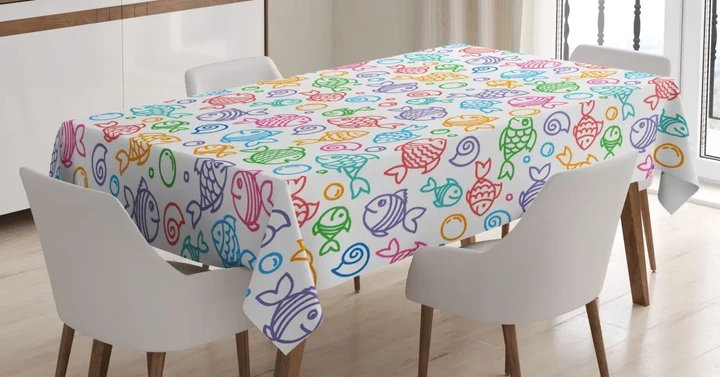 Funny Fish Aquatic Motif Design Printed Tablecloth Home Decor