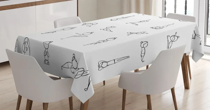 Stickman Yoga Moves Design Printed Tablecloth Home Decor