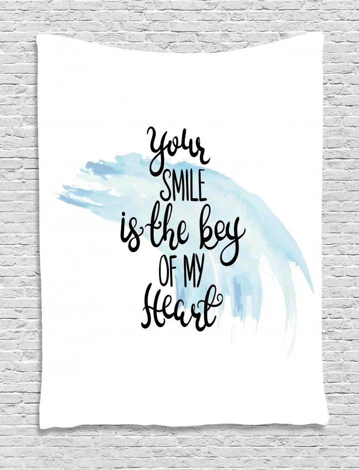 Romantic Words Brushstrokes Smile Pattern Printed Wall Tapestry