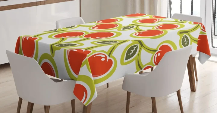 Cherry And Leaves Pattern Design Printed Tablecloth Home Decor