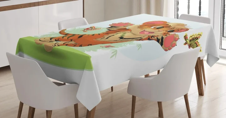Cute Cub With Butterflies Design Printed Tablecloth Home Decor