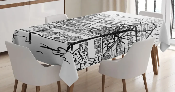 European Town Street Design Printed Tablecloth Home Decor