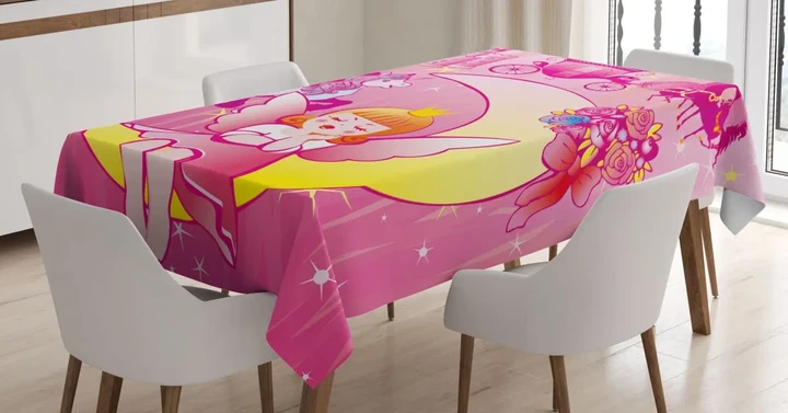 Moon Unicorn Castle Pink Design Printed Tablecloth Home Decor