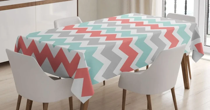 Cute Artful Pastel Zigzags Design Printed Tablecloth Home Decor