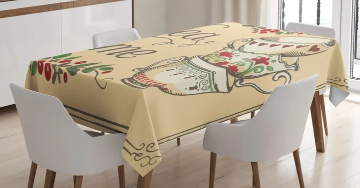 Flowers And Berries With Swirls Design Printed Tablecloth Home Decor