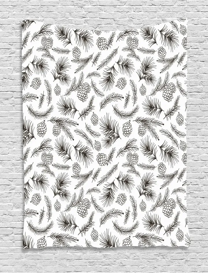 Botanical Branches Nature Sketch Pattern Printed Wall Tapestry