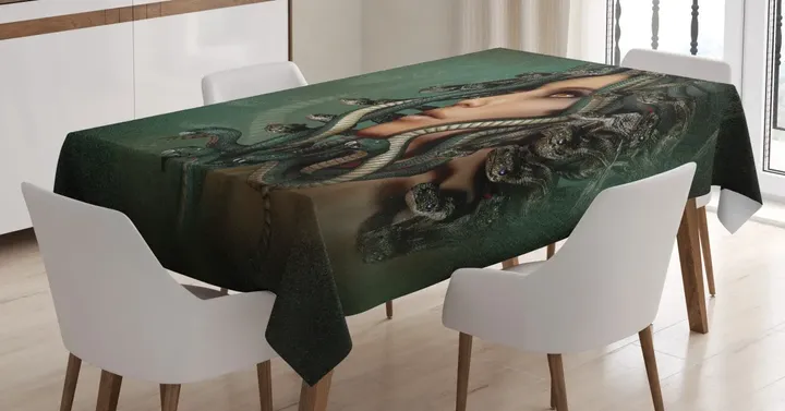 Woman Snakes Emerald Green Design Printed Tablecloth Home Decor