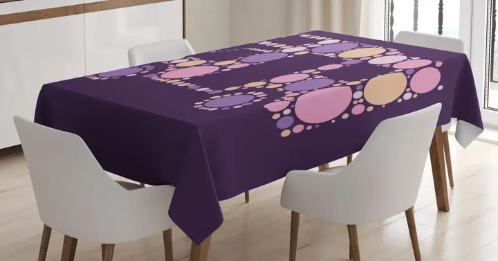 Pointillism Artwork Retro Van Purple Design Printed Tablecloth Home Decor