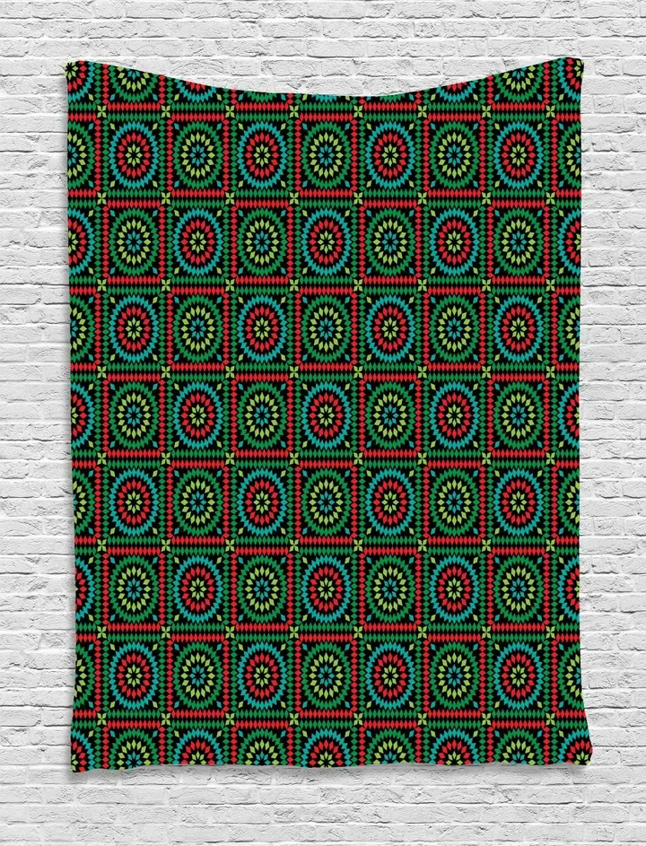 Circles And Squares Design Printed Wall Tapestry Home Decor