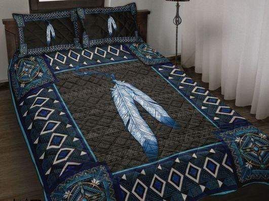 Native American Feather Navy Quilt Bedding Set 3d Printed Quilt Set Home Decoration