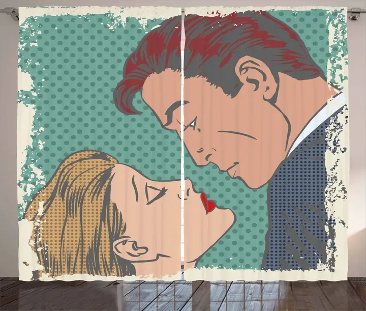Lovers About To Kiss Art Printed Window Curtain Door Curtain