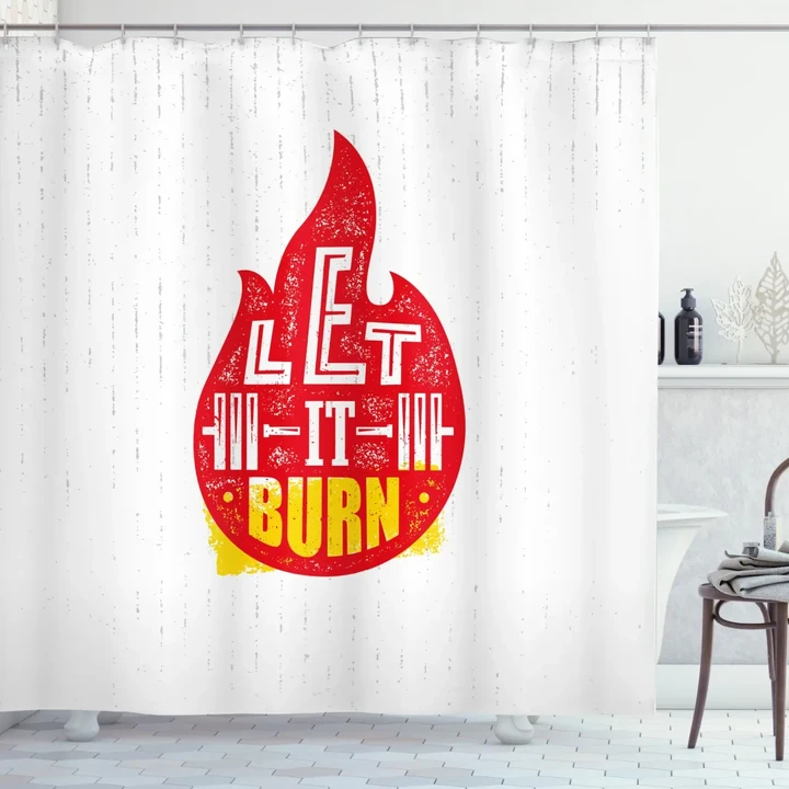Grunge Typography Flame Fire Pattern Printed Shower Curtain Home Decor