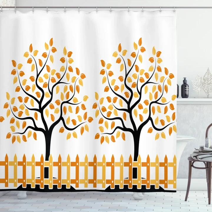Fall Autumn Trees Orange Pattern Printed Shower Curtain Home Decor