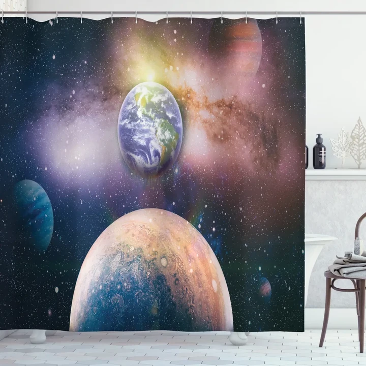 Panoramic Galaxy Scene Printed Shower Curtain Home Decor