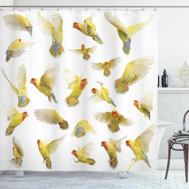 Peach Face Love Birds Moments Pattern Printed Shower Curtain Home Decor
