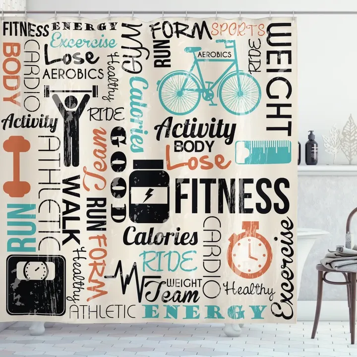 Healthy Life And Sports Colors Pattern Printed Shower Curtain Home Decor