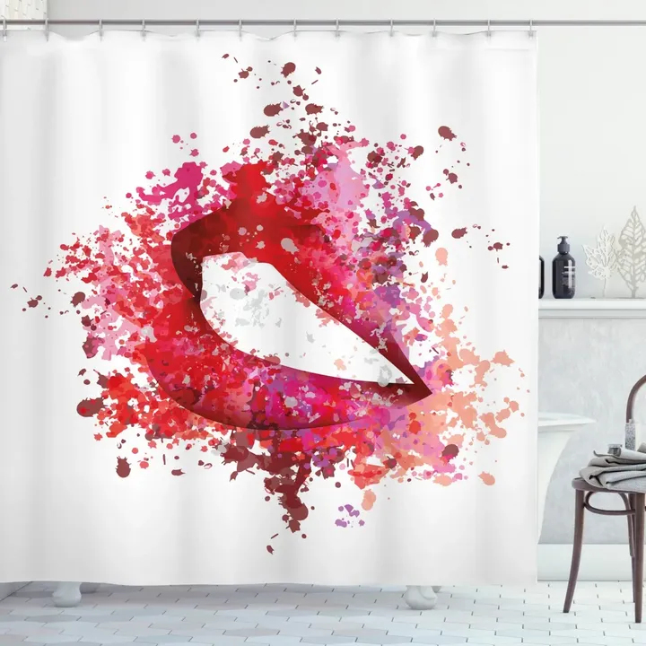 Smiling Woman Lips Effects Pattern Printed Shower Curtain Home Decor