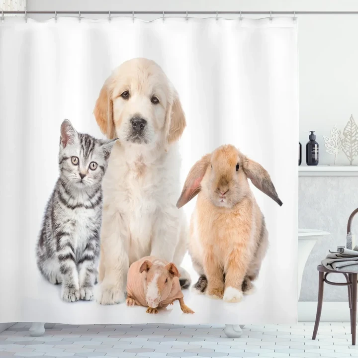 Bunny Piglet Staring Cute Pattern Printed Shower Curtain Home Decor