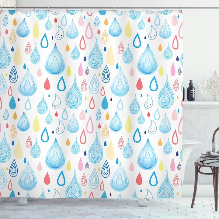 Funny Raindrop Autumn Colorful Pattern Printed Shower Curtain Home Decor