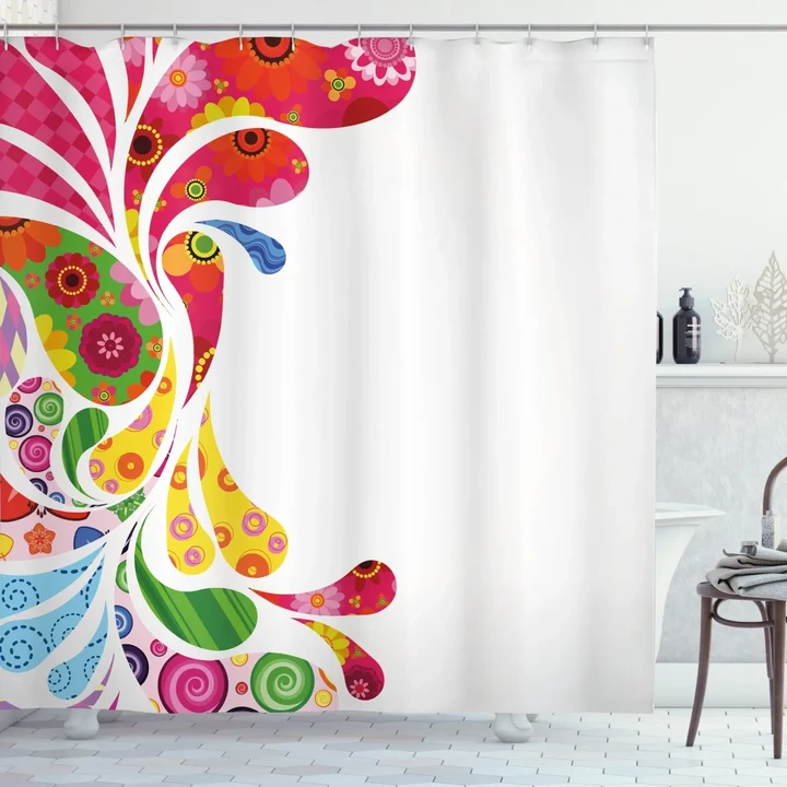 Retro Floral Leaf Art Colorful Pattern Printed Shower Curtain Home Decor