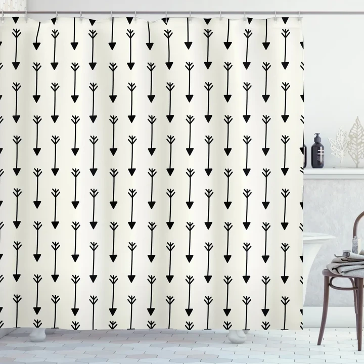 Retro Boho Arrow Black On White Pattern Printed Shower Curtain Home Decor