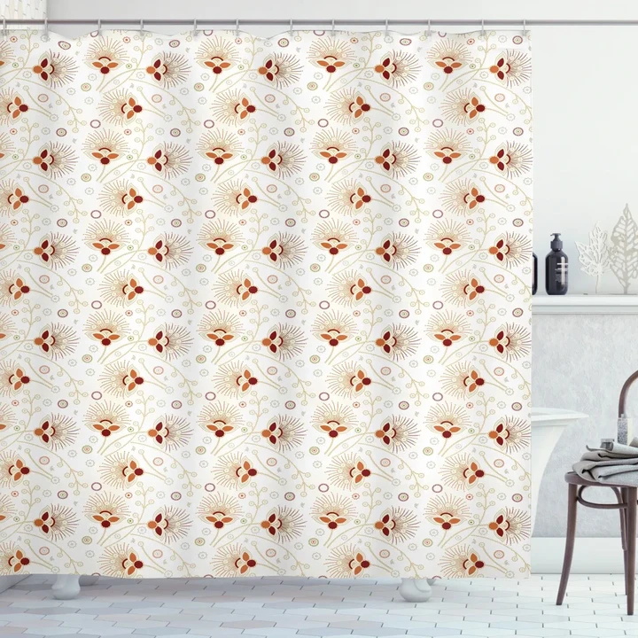 Chevrons And Flowers Spots Pattern Printed Shower Curtain Home Decor