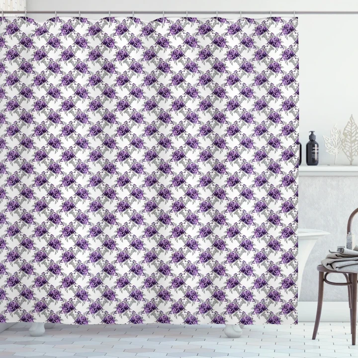 Romantic Violet Rose Blooms Pattern Printed Shower Curtain Home Decor