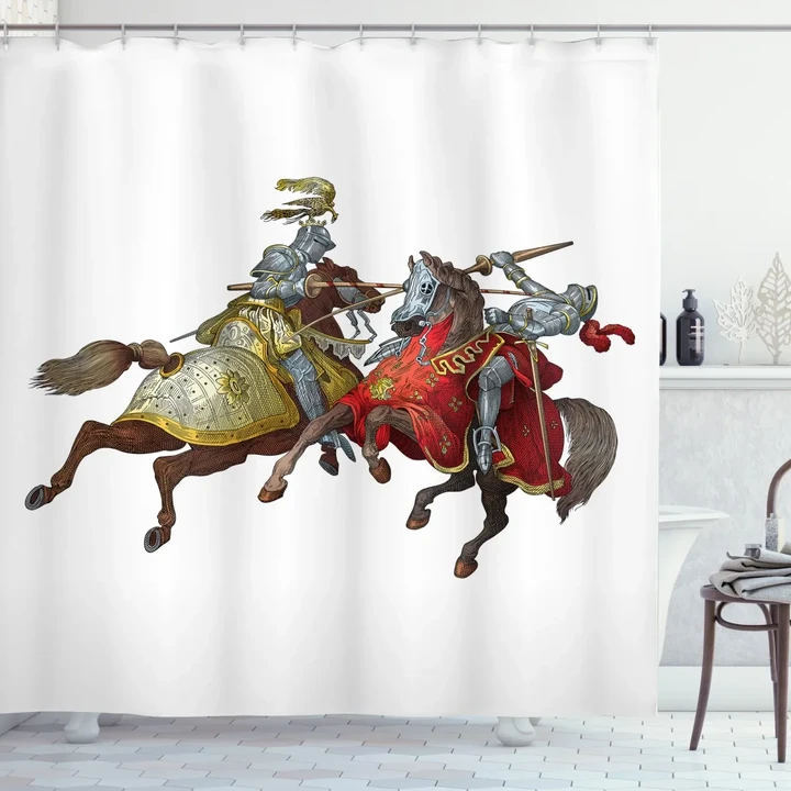 Middle Age Knights With Horse Pattern Printed Shower Curtain Home Decor