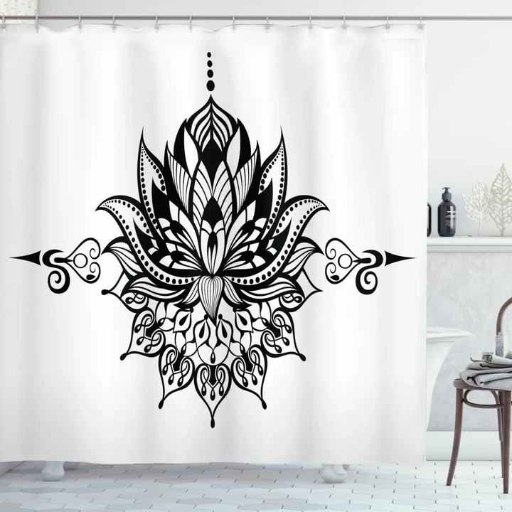 Tattoo Art Doodle Black Pattern Printed Shower Curtain Home Decor
