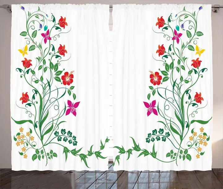 Floral Leaves Buds Ivy Colorful Window Curtain Door Curtain Home Decor