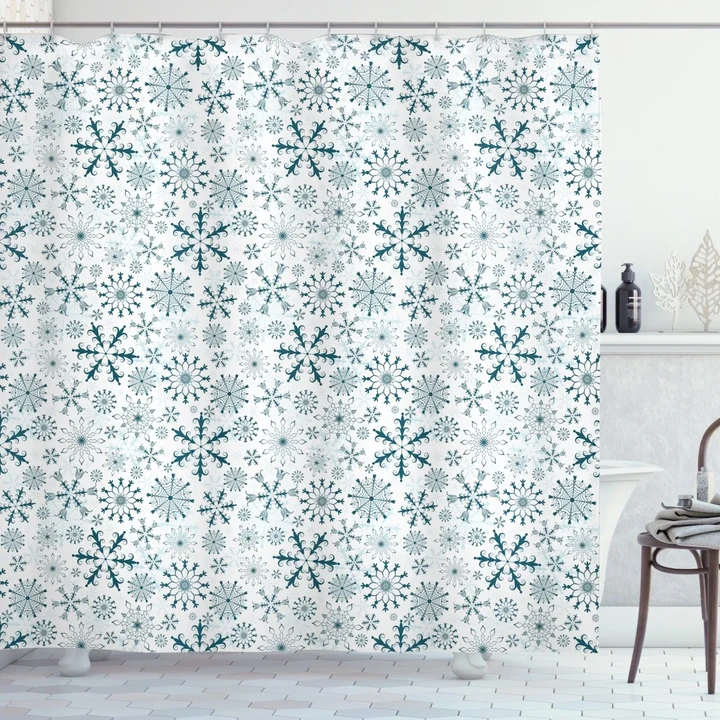 Merry Xmas Snowflakes Printed Shower Curtain Home Decor