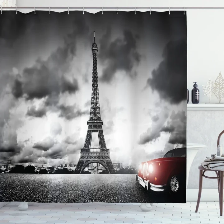 Eiffel Tower Cloudy Day Printed Shower Curtain Home Decor