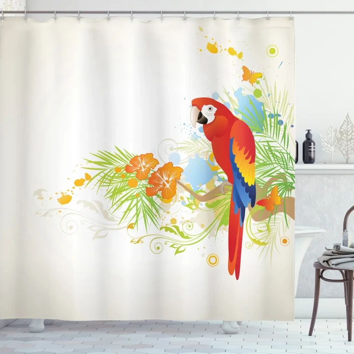 Parrot Tree Branch Flora Printed Shower Curtain Home Decor