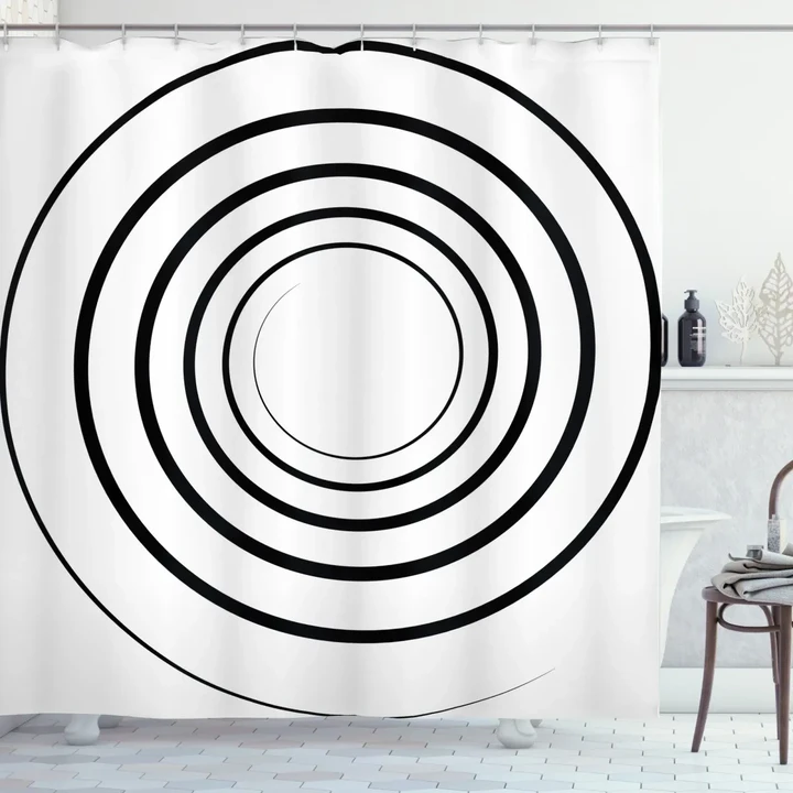 Spiral Shape Monochrome Pattern Printed Shower Curtain Home Decor