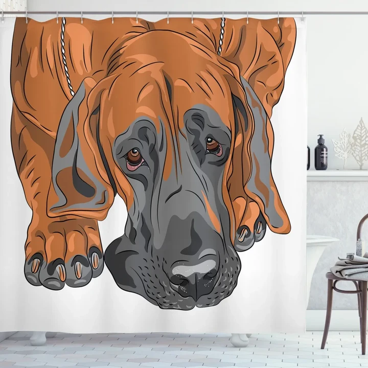 Sad Looking Dog Cartoon Printed Shower Curtain Home Decor