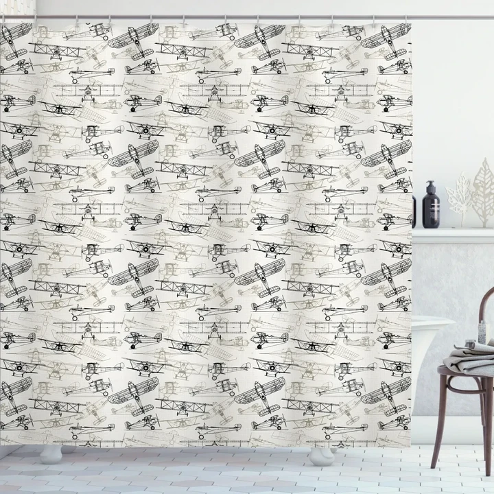 Old School Planes Retro Pattern Printed Shower Curtain Home Decor