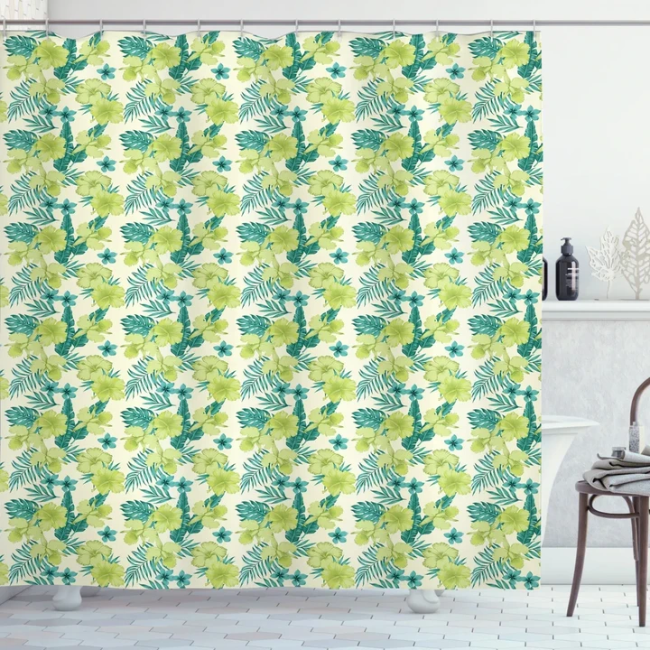 Hibiscus And Banana Leaves Pattern Printed Shower Curtain Home Decor