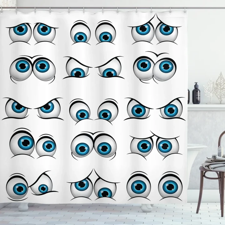 Cartoon Emoticons Funny Eyes Pattern Printed Shower Curtain Home Decor