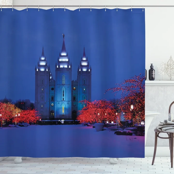 Castle In Winter Road Night Pattern Printed Shower Curtain Home Decor