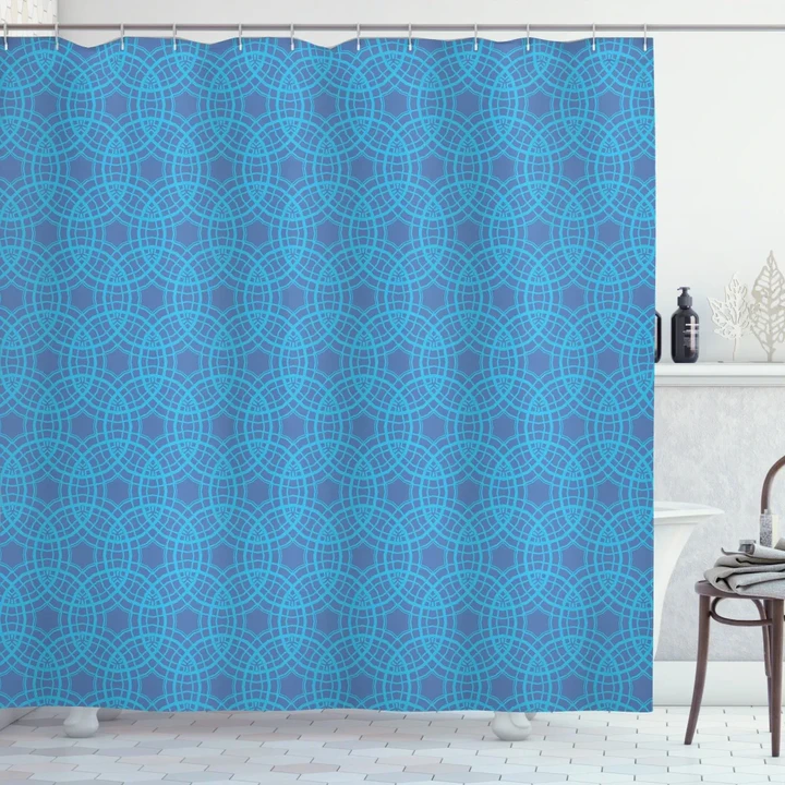 Medallion Grid Blue Shape Pattern Printed Shower Curtain Home Decor